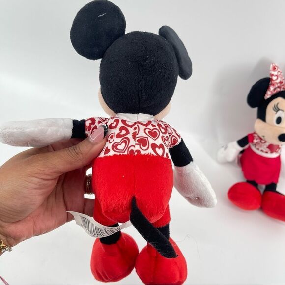 Disney Mickey and Minnie Mouse Red White Hearts Valentine 10” Bean Plush Set - Picture 6 of 15